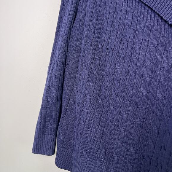 NWT LRL Linen Cotton Cable Knit Cardigan Open Front Plus Sz 1X Navy Blue - Picture 6 of 16